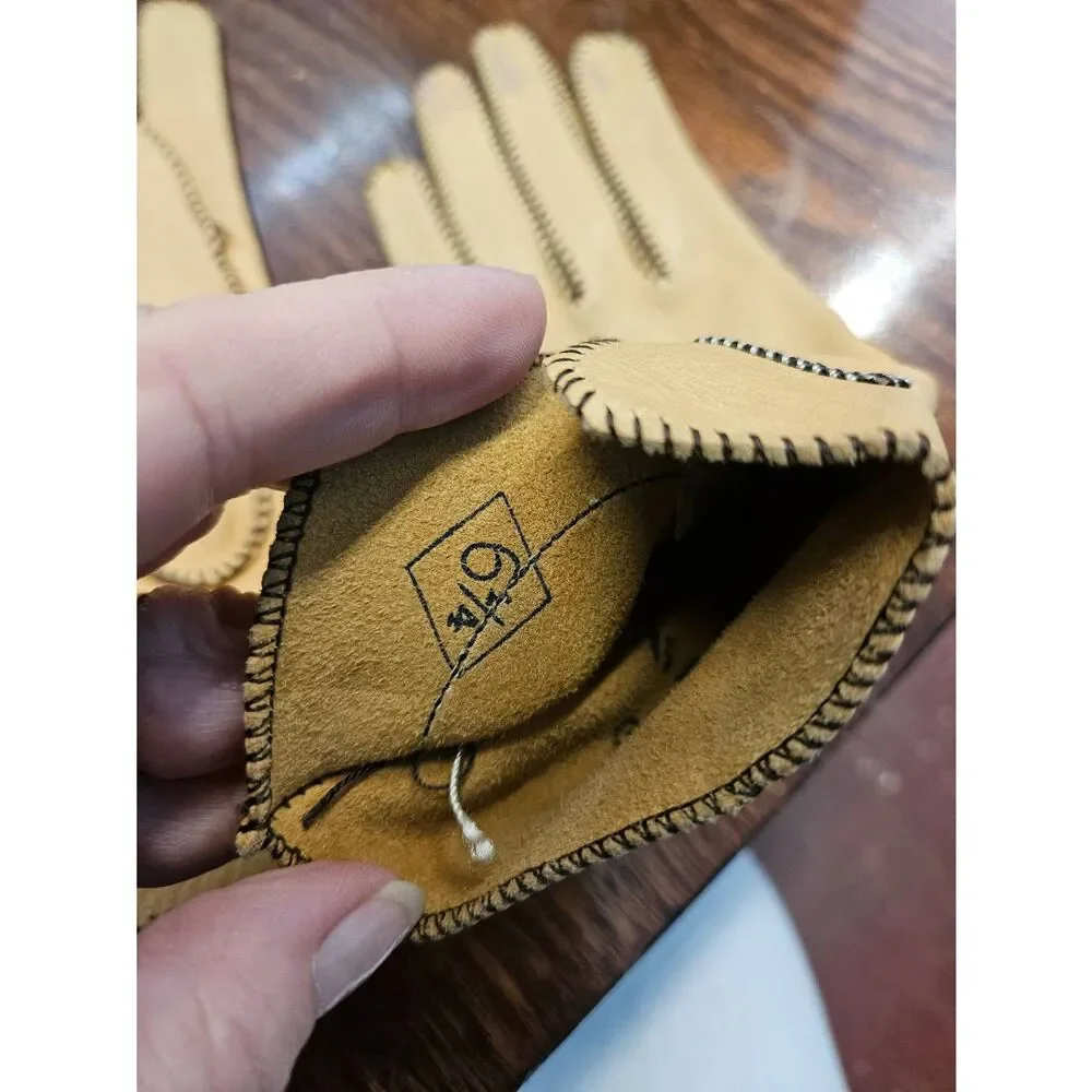 Vintage Embroidered Leather Gloves SZ 6 3/4